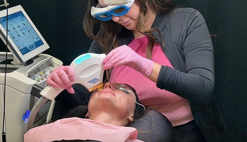 Skin treatment procedure in a professional setting.