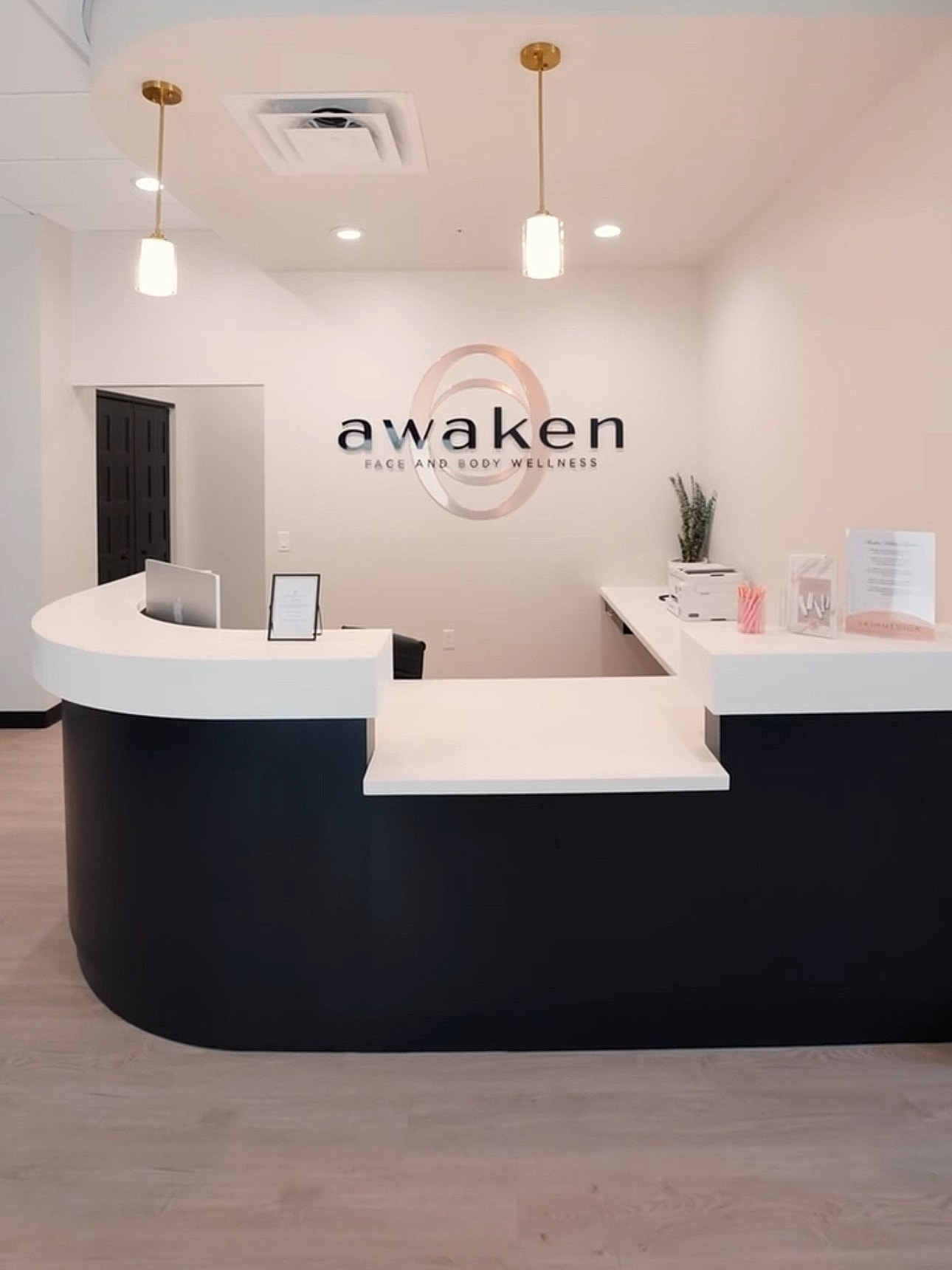 Modern wellness clinic reception area.